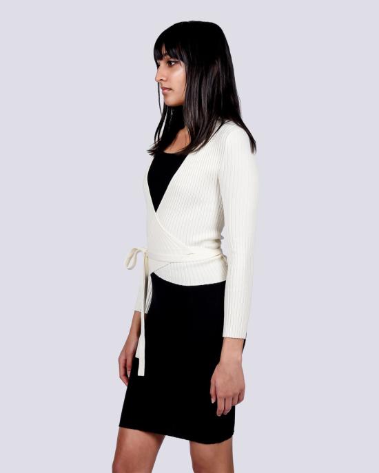  주주 가디건 지우 지우 슈렁큰 리브드 발레 랩 아이보리 - GIU GIU