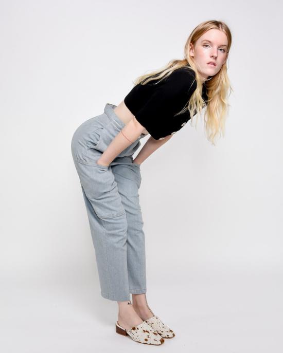  리타 데님 팬츠 로우 르네 카고 진 (재활용 데님) - RITA