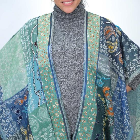  비스마야 가디건 Vismaya Paloma 페이즐리 판초 그린/멀티컬러 - VISMAYA