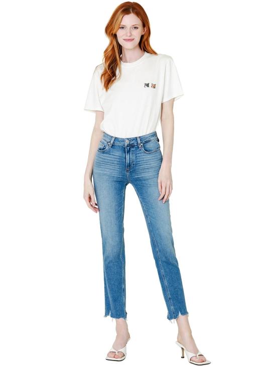  페이지 데님 팬츠 데님 신디 하이라이즈 스트레이트 진 멜 디스트로이드 헴 - PAIGE