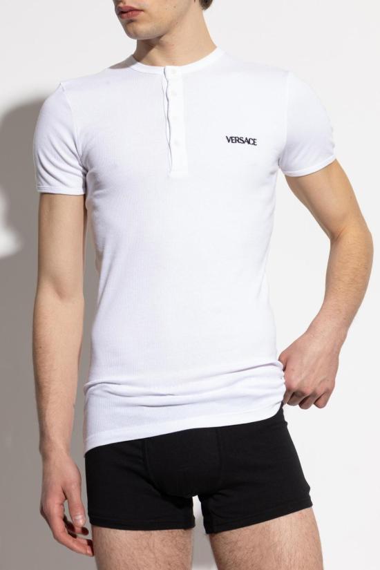  베르사체 반팔 티셔츠 자수 로고 언더웨어 티셔츠 (화이트) - VERSACE