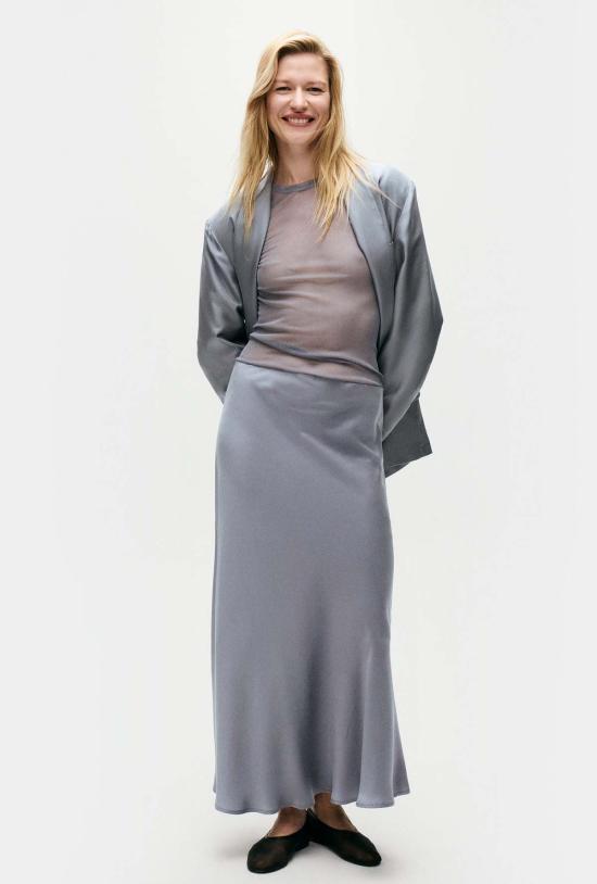  실크 런드리 롱 스커트 롱 바이어스컷 스커트 스톰