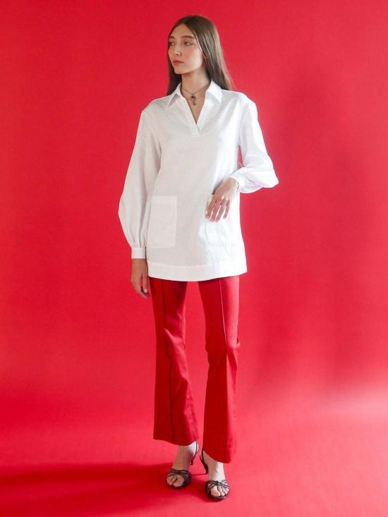  안나 발렌티나 데님 팬츠 비비안 플레어 팬츠 레드 헤링본 - ANNA VALENTINA