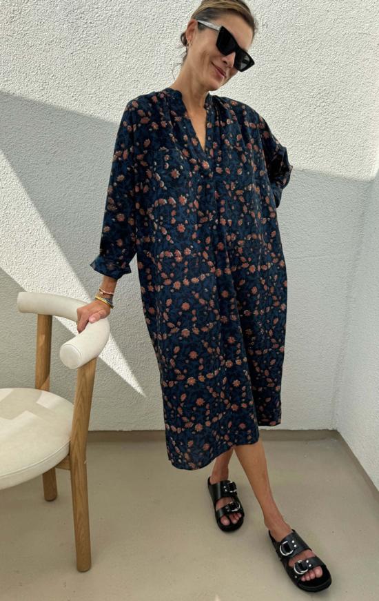  투 롱 원피스 플로럴 다부 포켓 카프탄