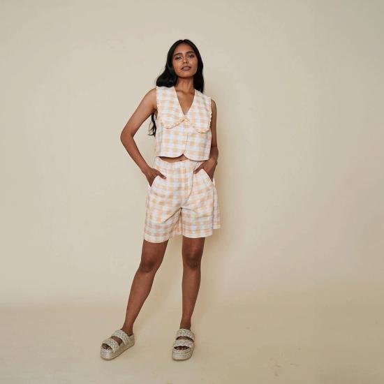  Rachel Antonoff 숏팬츠 레이첼 안토노프 코코모 버뮤다 쇼츠 살구색 체크무늬 - OTHER BRANDS