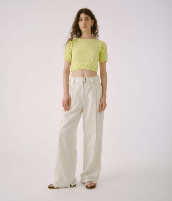  사야카 다비스 뉴욕 스트레이트 팬츠 사야카 데이비스 뉴욕 벨티드 턱드 팬츠 아이보리 - SAYAKA DAVIS NEW YORK