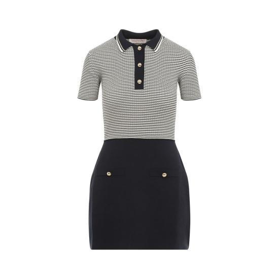  발렌티노 가라바니 숏 원피스 발렌티노 니트 미니 드레스 Cl 아보리오 네이비 오로 - VALENTINO GARAVANI