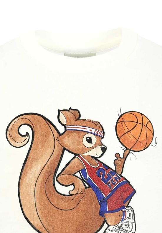  [키즈] 펜디 티셔츠 아동용 다람쥐 프린트 티셔츠 (화이트) - FENDI