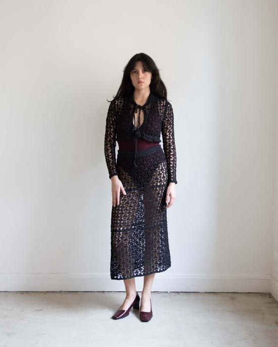  파리 데사이 가디건 지아 레이스 크로셰  블랙/에스프레소 메탈릭