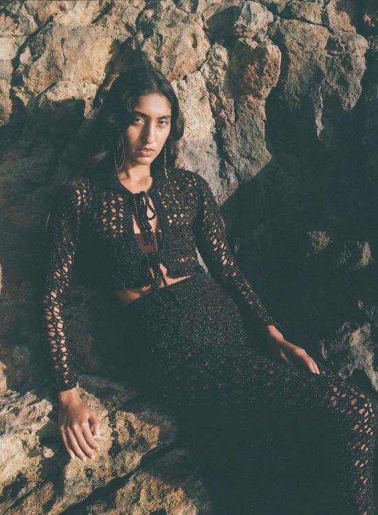  파리 데사이 가디건 지아 레이스 크로셰  블랙/에스프레소 메탈릭 - PARI DESAI