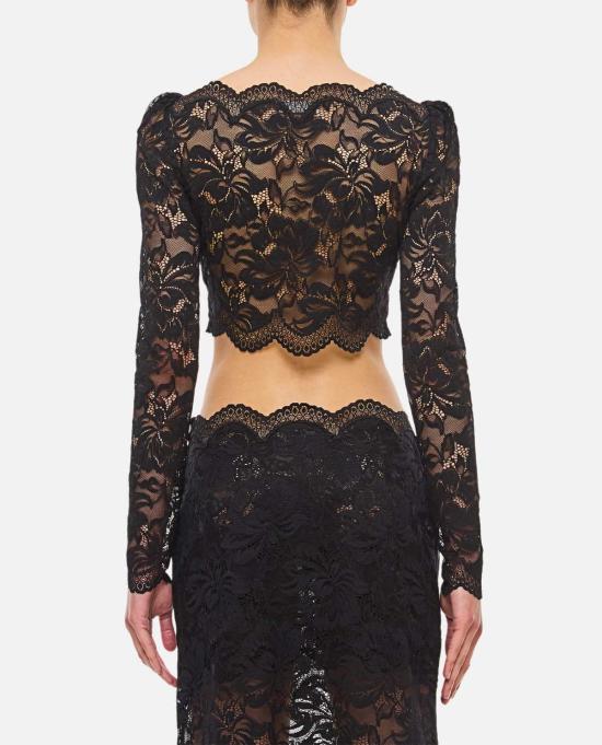  파코라반 긴팔 티셔츠 라반 레이스 긴팔 상의 블랙 - PACO RABANNE