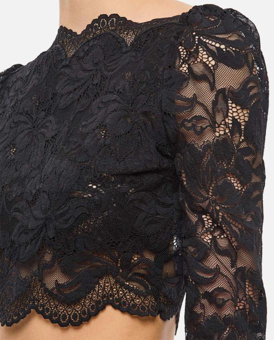  파코라반 긴팔 티셔츠 라반 레이스 긴팔 상의 블랙 - PACO RABANNE