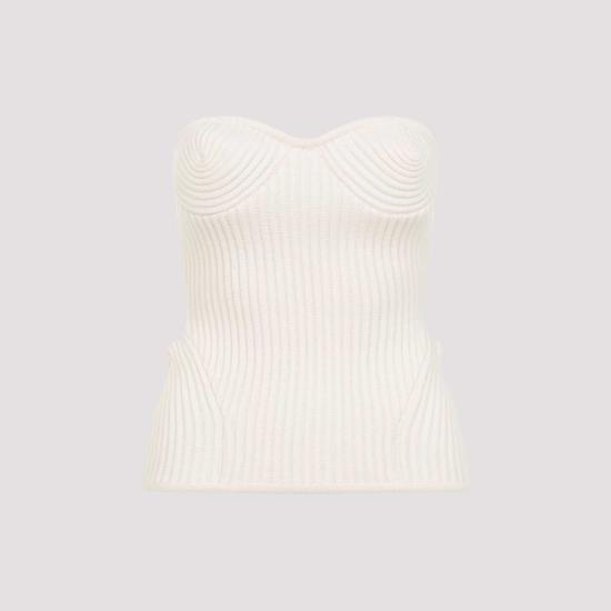  장 폴 고티에 민소매 티셔츠 메리노 울 골지 스트레치 코르셋 화이트 - JEAN PAUL GAULTIER