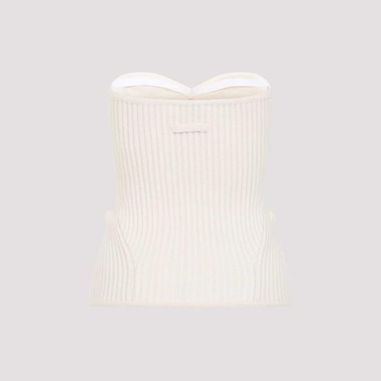  장 폴 고티에 민소매 티셔츠 메리노 울 골지 스트레치 코르셋 화이트 - JEAN PAUL GAULTIER