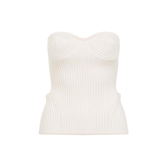  장 폴 고티에 민소매 티셔츠 메리노 울 골지 스트레치 코르셋 화이트 - JEAN PAUL GAULTIER