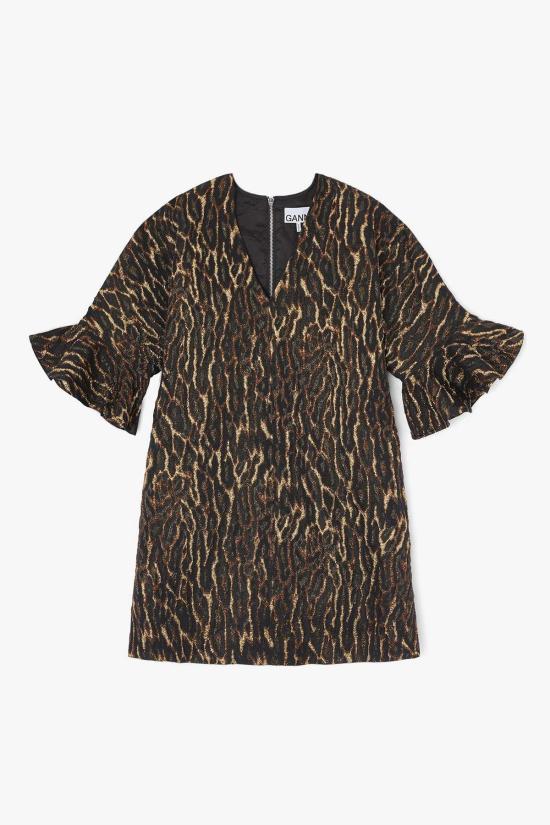  가니 숏 원피스 Ganni 메탈릭 클로케 미니 박시 드레스 앤티크 브론즈 - GANNI