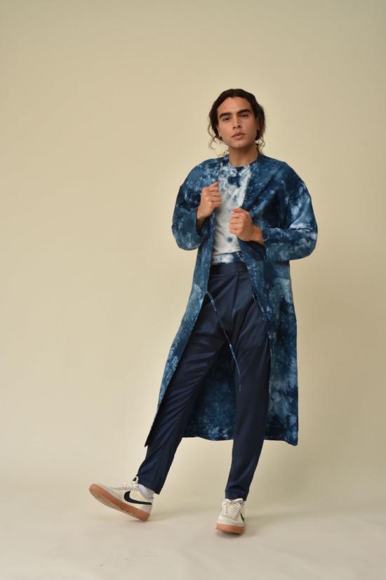  시커 가디건 헴프 코튼 더스터 마블 타이 다이/블랙