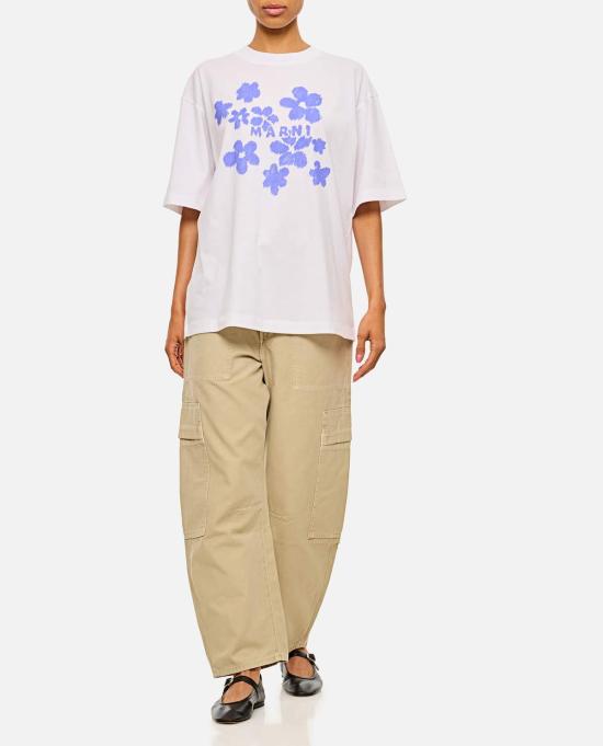  마르니 반팔 티셔츠 코튼 티셔츠 화이트 - MARNI