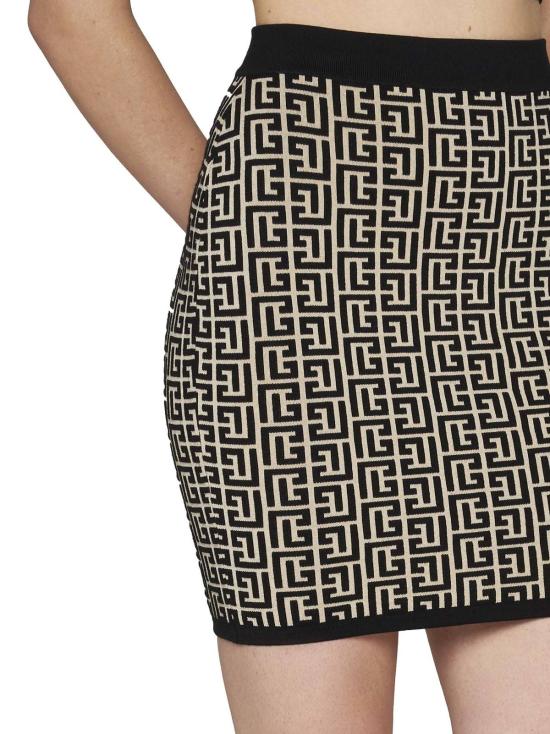  발망 미디 스커트 모노그램 자카드 니트  Gfe 아이보리 느와르 - BALMAIN