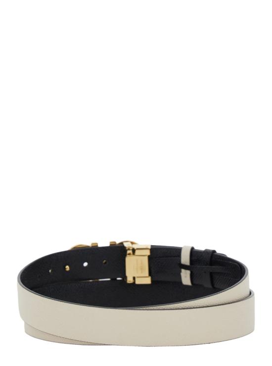  살바토레 페라가모 레귤러 벨트 페라가모 , 간치니 버클 및 로고 레터링, 화이트 가죽 - SALVATORE FERRAGAMO