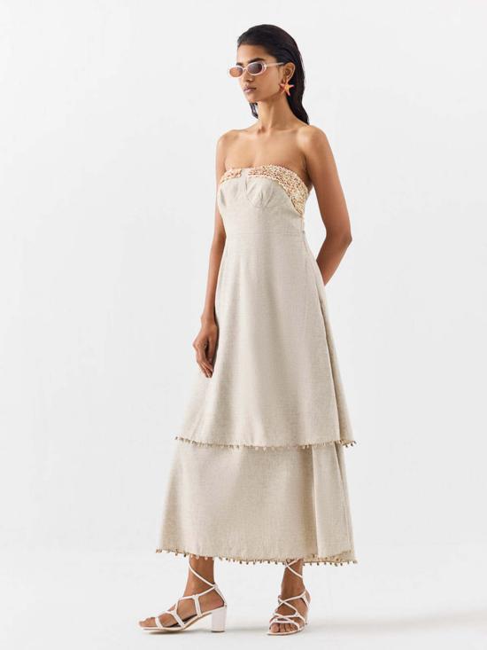  IKKIVI 롱 원피스 이키비 팜 아일랜드 티어드 드레스 오프 화이트 - IKKIVI