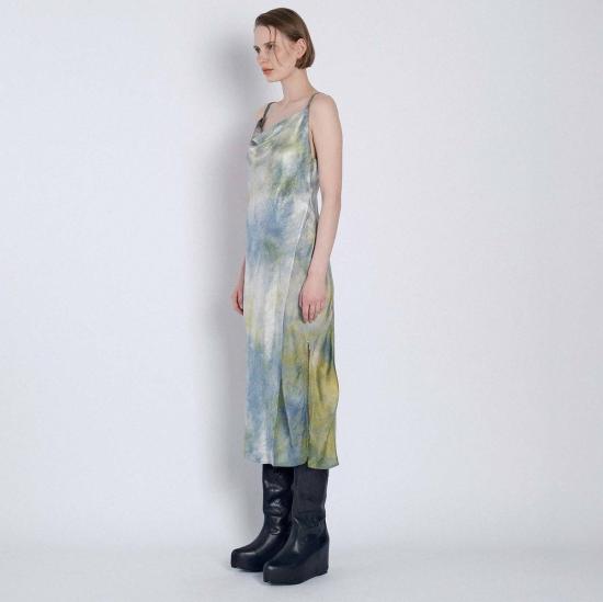  타나카 롱 원피스 캐미 드레스 그린 블루 - TANAKA