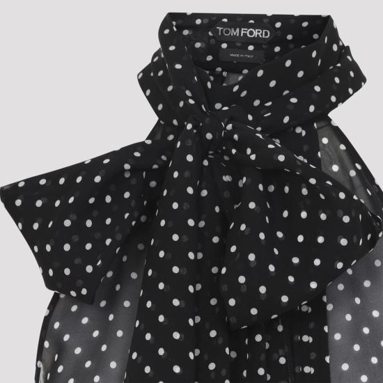  톰포드 블라우스 톰 포드 폴카 도트 탑 블랙/오프 화이트 - TOMFORD