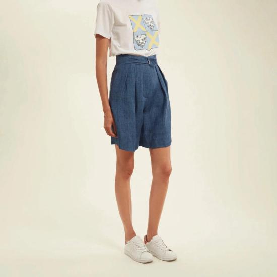  이네스 드 라 프레상쥬 숏팬츠 Ines De La Fressange 프룬 쇼츠 블루 데님 - INES DE LA FRESSANGE