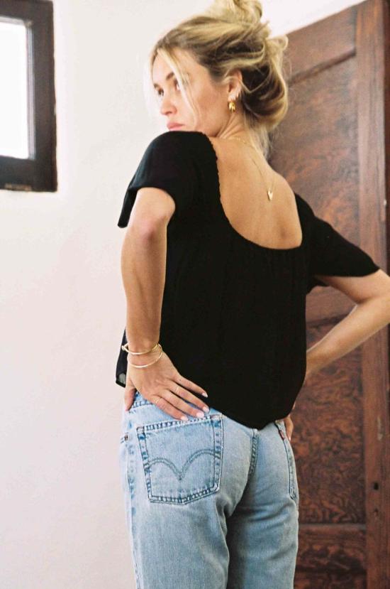  Merritt Charles 블라우스 메릿 찰스 할로우 시폰 실크 탑 블랙 - OTHER BRANDS