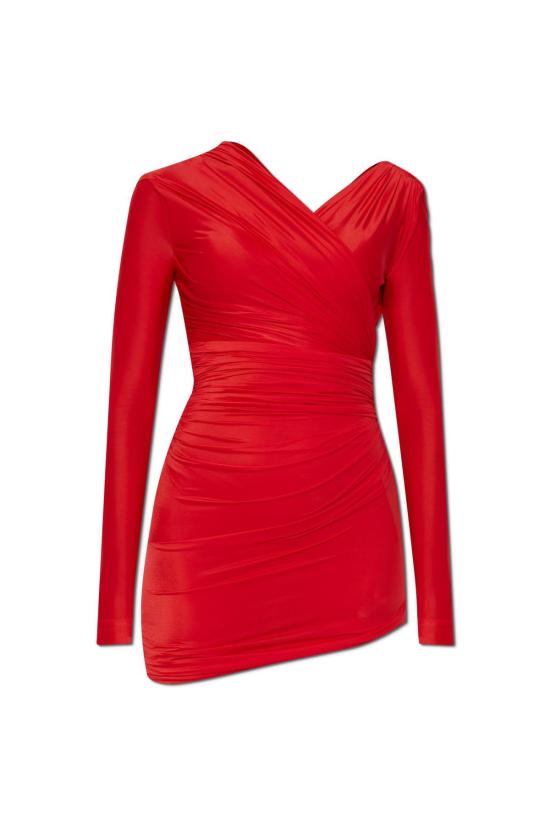  발렌시아가 숏 원피스 드레이프 드레스 레드