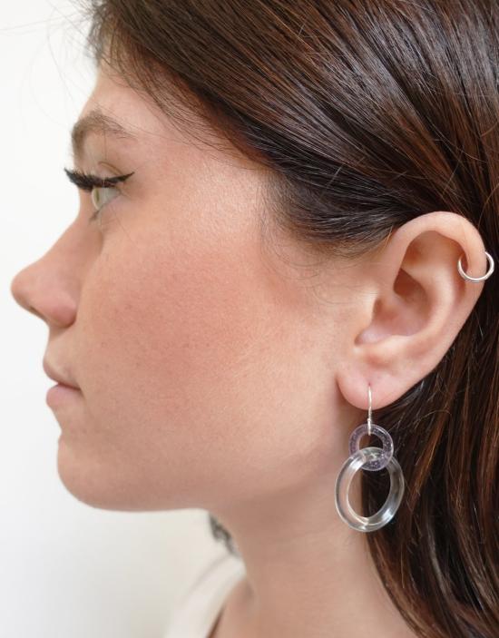  JANE D'ARENSBOURG 이어링 제인 다렌스버그 스몰 클리어 앤 라일락 후프 실버