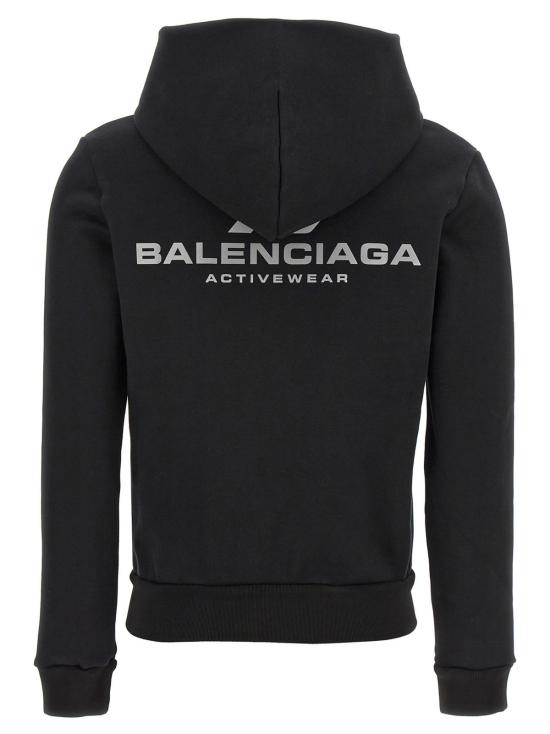  발렌시아가 스웨터 로고 프린트 후드티 블랙 - BALENCIAGA
