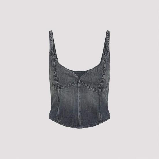  발렌시아가 민소매 티셔츠 코르셋 탑 네이비 그린 옐로우