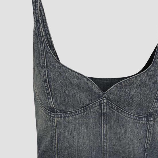  발렌시아가 민소매 티셔츠 코르셋 탑 네이비 그린 옐로우 - BALENCIAGA