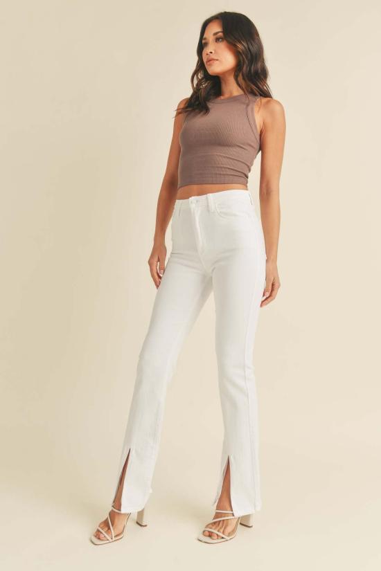  저스트 블랙 데님 데님 팬츠 앞트임 플레어 팬츠 - JUST BLACK DENIM