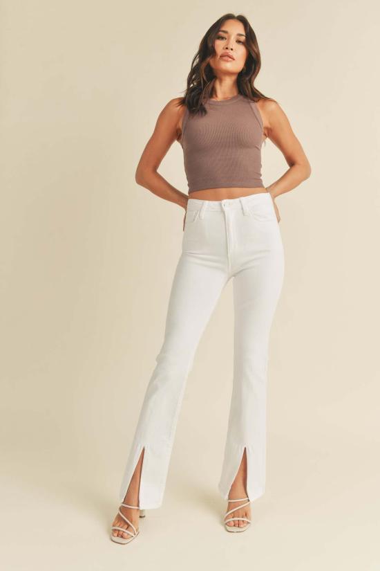  저스트 블랙 데님 데님 팬츠 앞트임 플레어 팬츠