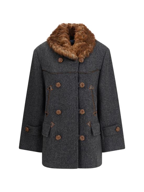  프라다 코트 더블 브레스트 카반 시어링 트리밍