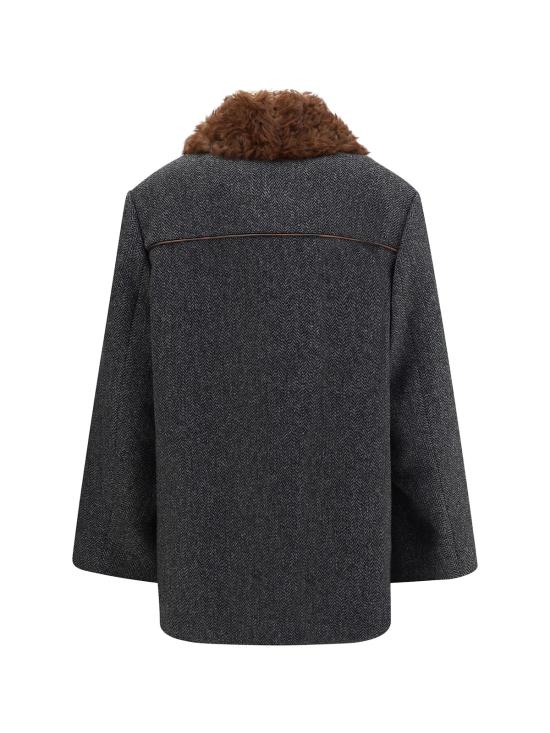  프라다 코트 더블 브레스트 카반 시어링 트리밍 - PRADA