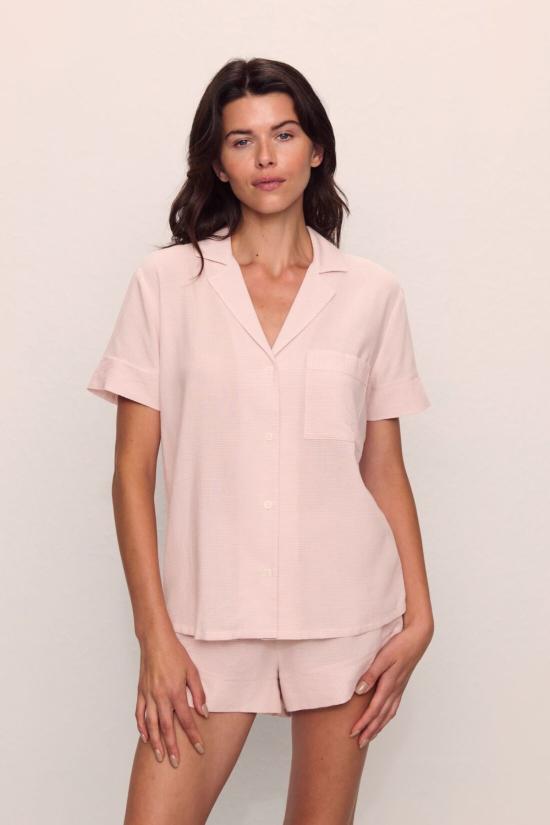  에버제이 라운지 웨어 노티코 쇼티 PJ 세트 피더 스트라이프 페일 모브/화이트