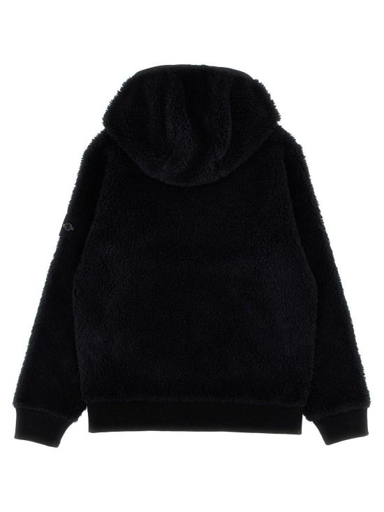  [키즈] 스톤 아일랜드 풀오버 키즈  나침반 패치 플리스 후드티 블랙 - STONE ISLAND