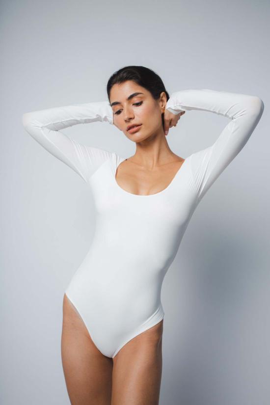  산티클레르 바디수트 티셔츠 산티클러 루엘라 마이크로저지 발레 바디수트 옵틱 화이트 - SANTICLER