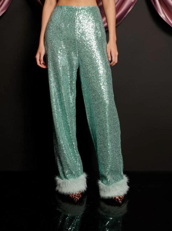  시스터 제인 스트레이트 팬츠 디스코 달링 스팽글 팬츠 터쿼이즈 그린