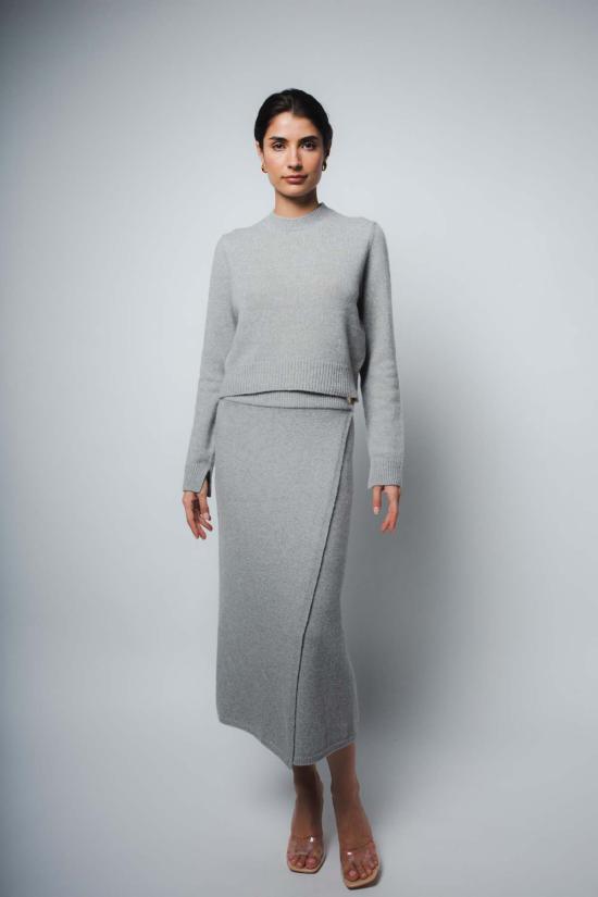  산티클레르 미디 스커트 산티클러 밀라 캐시미어 랩 스커트 헤더 그레이