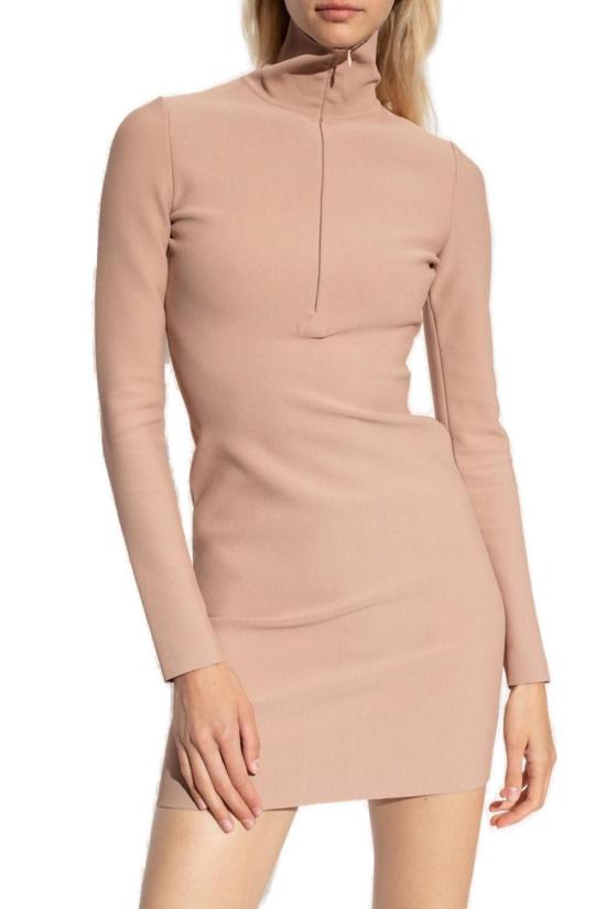  알라이아 숏 원피스 하프 집업 긴팔 미니 드레스 파우더 - ALAIA