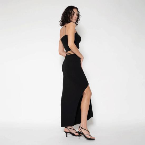  Determ; 미디 스커트 디텀 콜라겐 랩 슬릿 스커트 블랙 - OTHER BRANDS