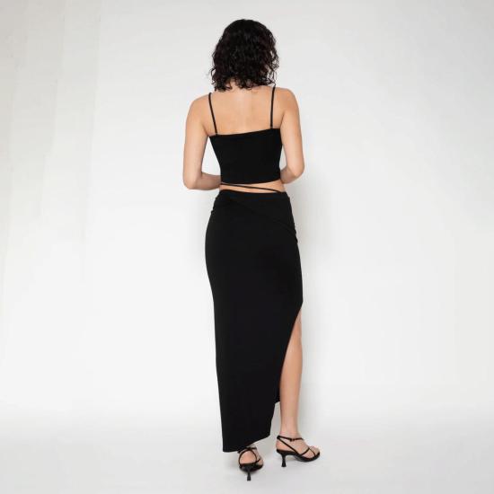  Determ; 미디 스커트 디텀 콜라겐 랩 슬릿 스커트 블랙 - OTHER BRANDS