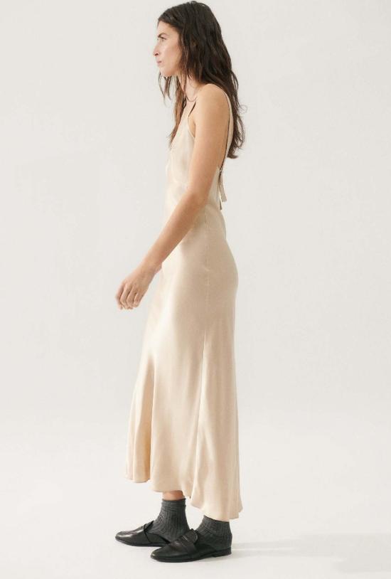  실크 런드리 롱 원피스 데코 러플 드레스 헤이즐넛 - SILK LAUNDRY