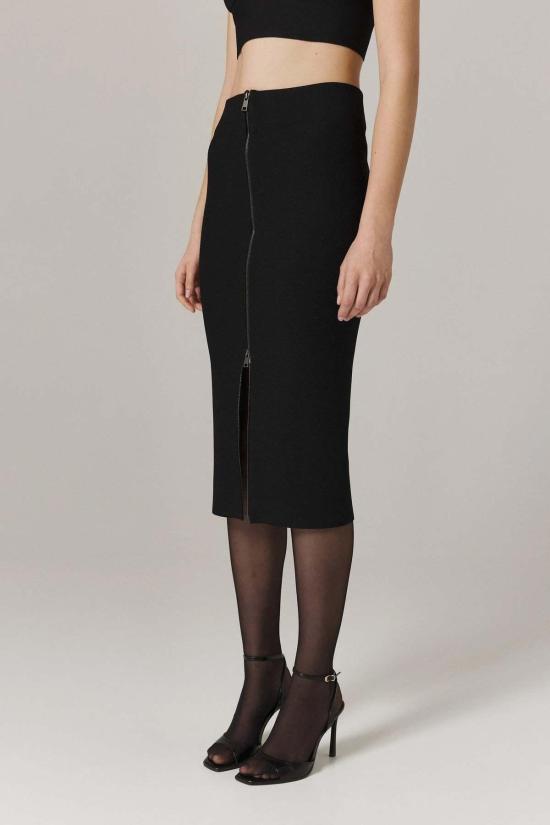  산티클레르 미디 스커트 산티클러 자나 원형 니트 펜슬 스커트 블랙