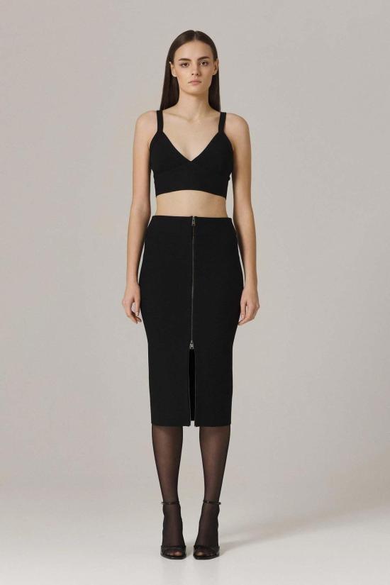  산티클레르 미디 스커트 산티클러 자나 원형 니트 펜슬 스커트 블랙 - SANTICLER