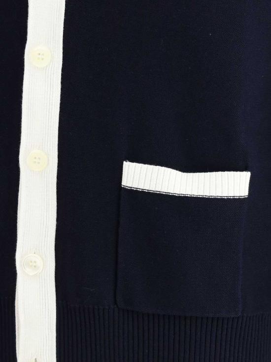  톰브라운 가디건 톰 브라운 아이코닉 스트라이프 카디건 네이비 - THOM BROWNE